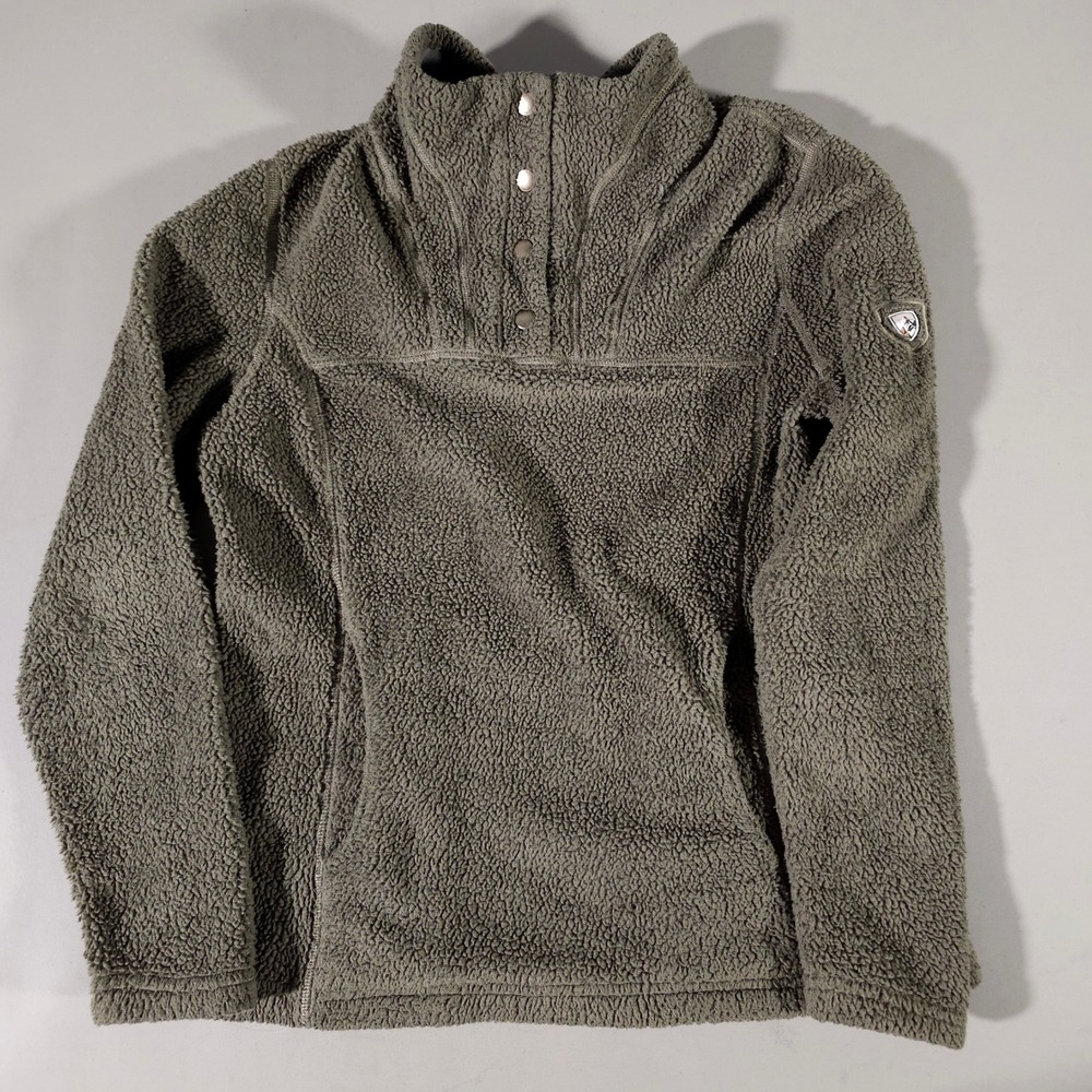 Kuhl Flight Fleece Pullover Womens‎ Small Green Snap Neck Sherpa Jacket 4366